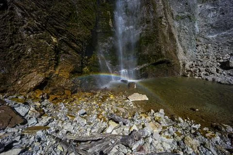 Brinta Waterfall hidden inside the forest, beauties of Slovenia. Stock Photos