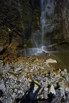Brinta Waterfall hidden inside the forest, beauties of Slovenia. Stock Photos