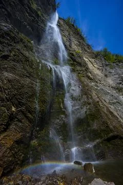 Brinta Waterfall hidden inside the forest, beauties of Slovenia. Stock Photos