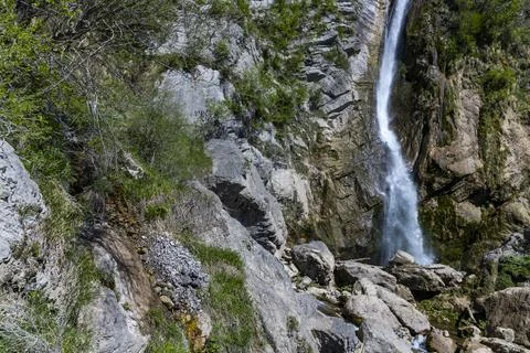 Brinta Waterfall hidden inside the forest, beauties of Slovenia. Stock Photos