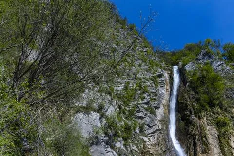 Brinta Waterfall hidden inside the forest, beauties of Slovenia. Stock Photos