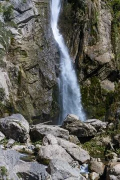 Brinta Waterfall hidden inside the forest, beauties of Slovenia. Stock Photos