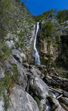 Brinta Waterfall hidden inside the forest, beauties of Slovenia. Stock Photos