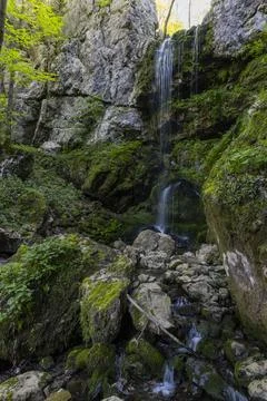Brinta Waterfall hidden inside the forest, beauties of Slovenia. Foto stock