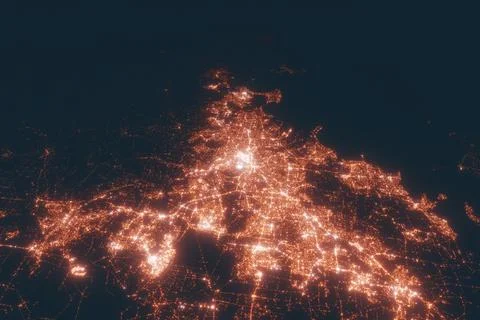 Brisbane aerial view at night. Top view on modern city with street lights. Sa Stock Photos