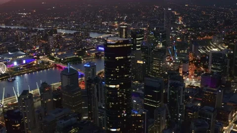Brisbane CBD and Skytower after sunset, Skyline View, Queensland, Stock Footage