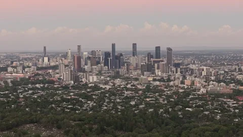 Brisbane CBD Skyline at Sunset Viewed Above Bushland Queensland Australia Stock Footage 338333196