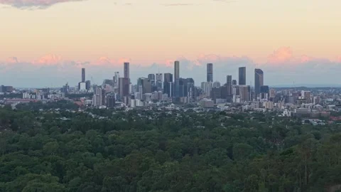 Brisbane CBD Skyline at Sunset Viewed Above Bushland Queensland Australia Video stock 338336337