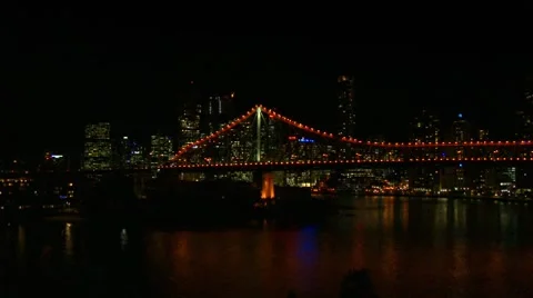 Brisbane City Skyline Night, Storey Bridge Pan, Australia Stock Footage