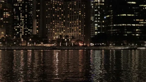 Brisbane City skyline river night  Stock Footage