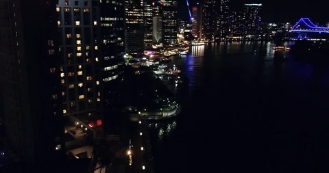 Brisbane night aerial different angles with river story bridge Stock Footage 99005274