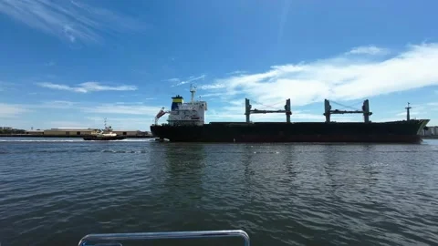 Brisbane River Ferry Going Past A Ship And Tug Boat Stock Footage 233627906