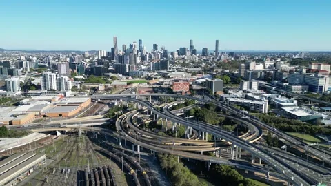 Brisbane Skyline and Freeway View Stock-Footage 247674224