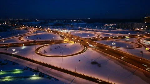 Brisk movement on modern highway in the night. Moscow, Russia. Stock Footage