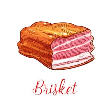 Brisket meat vector sketch isolated icon Stock Illustration