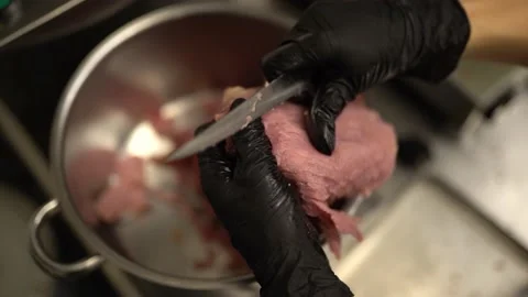 Brisket With Spices, Cut With A Knife Video stock 196197827