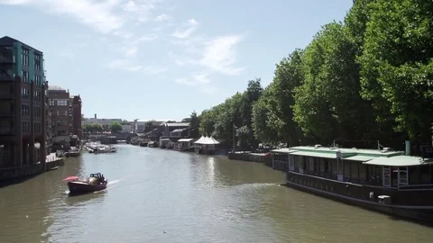 Bristol bridge pan boat river harbourside sunny Stock Footage 69769220