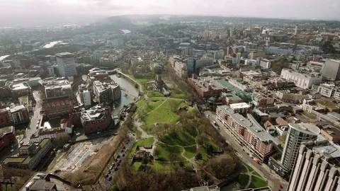 Bristol City Center Aerial View Stock Footage