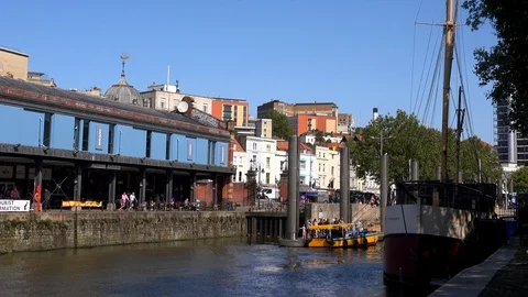 Bristol city centre with old architecture harbour and people UK 4K Video stock 115102671