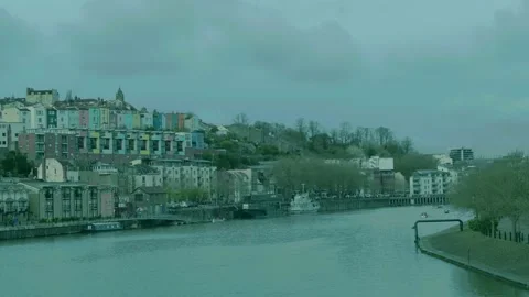 Bristol Harbour River Avon Cloudy Day Aerial Drone Shot Stock Footage 209194282
