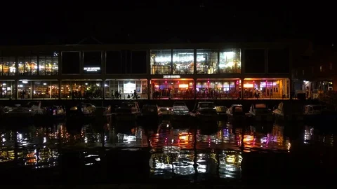 Bristol Harbour side, UK- Night life, clubs,river, Summer Stock Footage 78059681