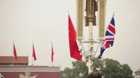 Britain &amp; China foreign relations, flags Stock Footage 53513092