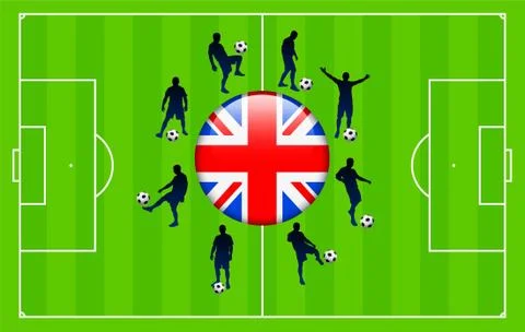 Britain Flag Icon Internet Button with Soccer Match Stock Illustration
