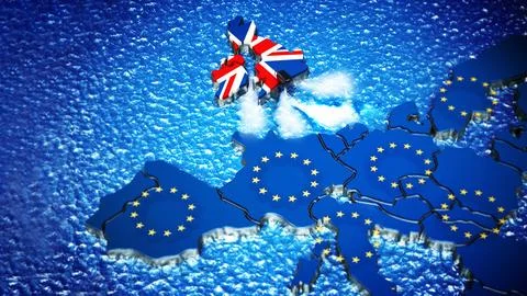 Britain map with boat engine leaving European Union. 3D illustration Stock Illustration