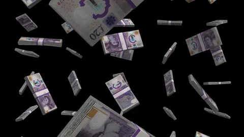 British 20 pounds Banknotes Falling Animation on Black Screen Stock-Footage 294271328