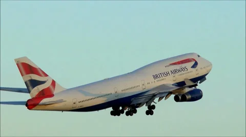 British Airways 747 departs Stock Footage