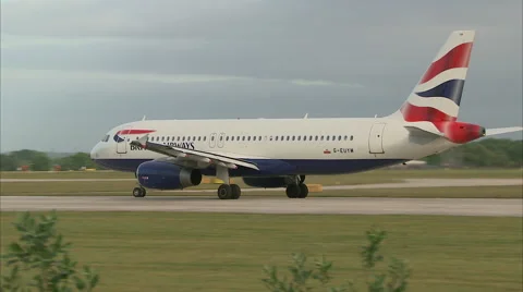 British Airways aircraft roll and Takeoff. G-EUYM. A320. 1920x1080 Stock Footage 51309724