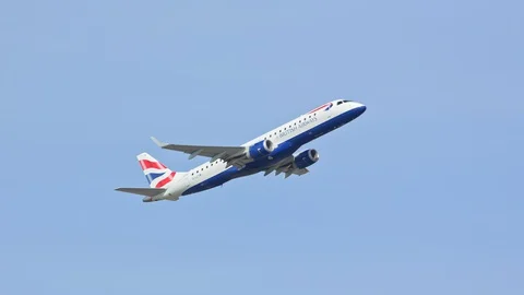 British Airways Embraer E190 Taking off from Barcelona-El Prat BCN Airport Stock Footage 129692026
