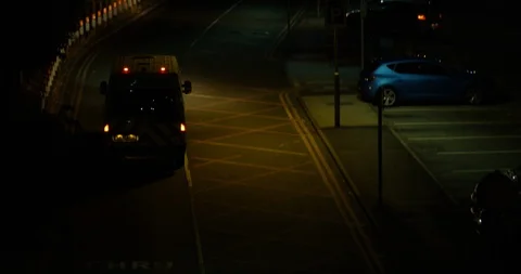 A British Ambulance Driving Down A Main Road Late At Night  Stock Footage 95092876