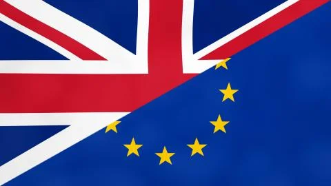 British and Europe split flag. Brexit concept of United Kingdom leaving Europ Stock Illustration