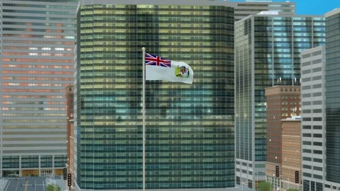 British Antarctic Territory Flag 3D Render Animation on Pole with Modern Bus Stock-Footage 332882529