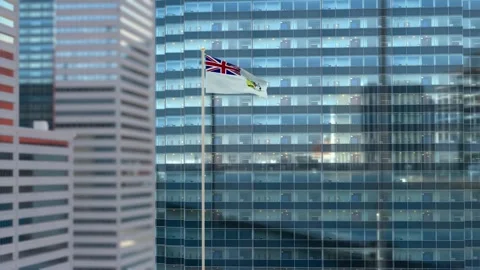 British Antarctic Territory Flag 3D Render Animation Waving Against Glass Of Stockbeeldmateriaal 333081048