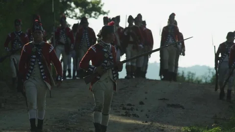 British Army marching down dirt road Stock Footage 83708034