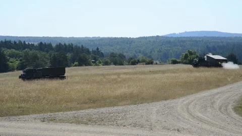 British Army Multiple Launch Rocket System launches rocket  Stock Footage 201861893
