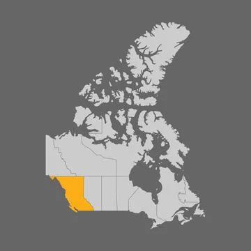 British columbia highlighted on the map of Canada Stock Illustration