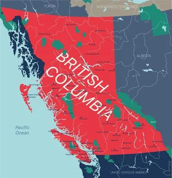 British Columbia province vector editable map of the Canada Stock Illustration