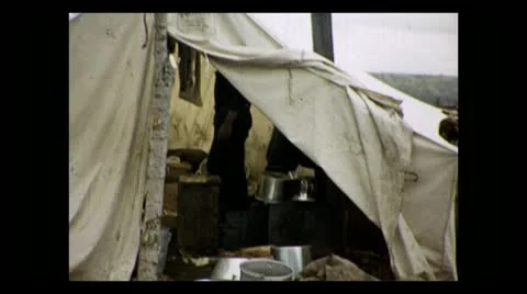 British Columbia setting up the camp kitchen 1939 動画素材 12381099