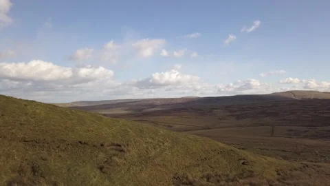 British Countryside Fields and Hills Drone Footage Yorkshire Pennines Stock Footage