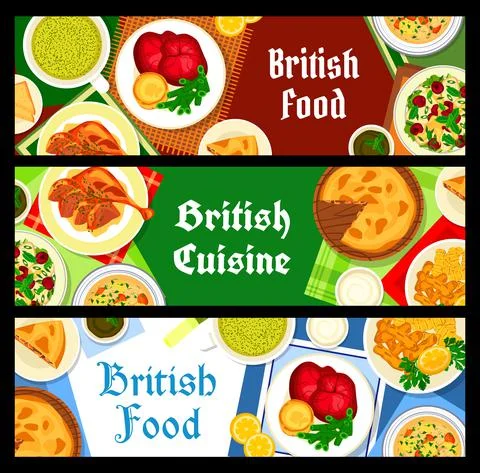 British cuisine restaurant meals vector banners Stock Illustration