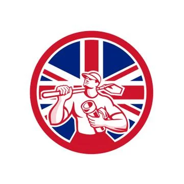 British Drainlayer Union Jack Flag Icon Illustrazione stock