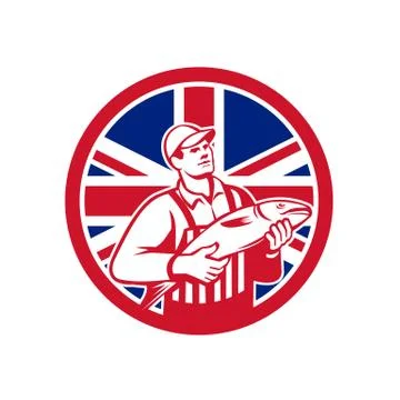 British Fishmonger Union Jack Flag Mascot Stock Illustration