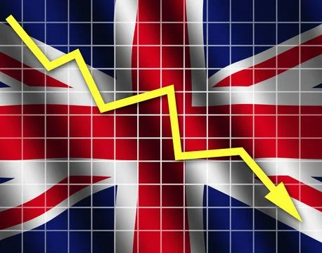 The British flag and arrow graph going down Stock Illustration