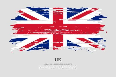 British flag with brush stroke effect and information text poster, vector Illustrazione stock