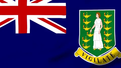British flag with coat of arms featuring woman and crowns Vídeo Stock 343573739
