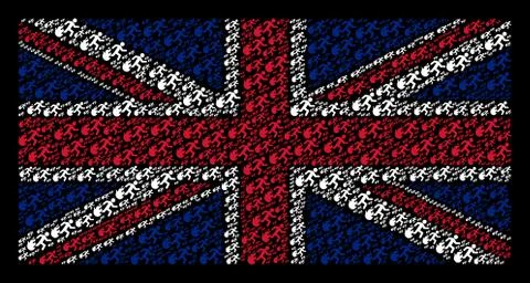 British Flag Collage of Fired Running Man Items Stock Illustration