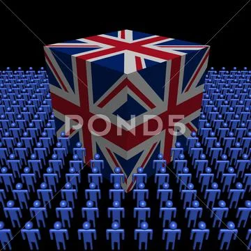 British flag cube surrounded by people illustration Stock Illustration